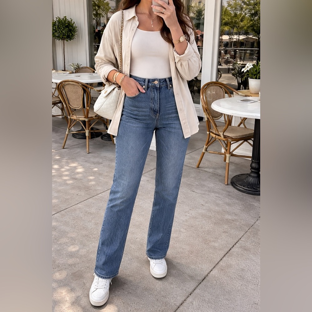 Zara High-Rise Straight Leg Jeans in Classic Blue
